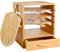 SENNOR Wooden Pizza Peel Rack with Spice Drawer - Includes 4 x 12-Inch Non-Stick Bamboo Pizza Boards with 6 Slice Grooves, Real Wood Pizza Paddle Stand for Baking Pizza and Bread