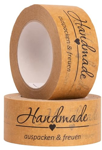 MASHPAPER Papier Packband 50mm x 50m – Umweltfreundliches Klebeband mit stilvollem Aufdruck | Nachhaltiges Verpacken | Motiv „Handmade - auspacken & freuen“ | Recycelbar