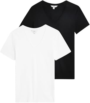 Marks & Spencer Camisetas Relajadas de Cuello de Pico de Algodón Puro para Mujer Pack de 2, Ajuste Relajado