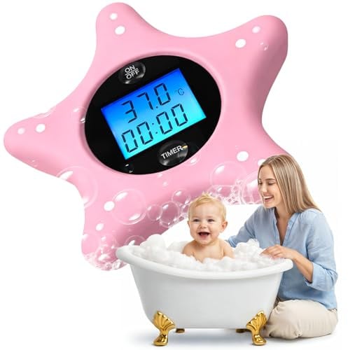 Baby Bath Thermometer Termometro Bagno Neonato Digitale e Timer | Stella Marina in Silicone Morbido, Acqua Galleggiante, Giocattolo per Neonati e Bambini, Monitoraggio in Tempo Reale
