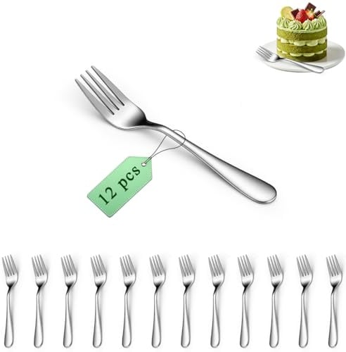 Cake Forks Set of 12, Berglander Stainless Steel 14cm Dessert Fork for Cocktail, Dessert, Cake, Tea, Fruit, Cheese, Appetizer Small Forks for Party, Hotel, Restaurant, Cafes Dishwasher Safe