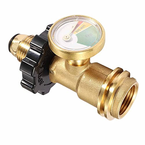 LUCKDANO Gasflaschenmessgerät, Messgeräteadapter – Universelle Messingbeschläge für Typ POL auf QCC1 – Anzeige für Gasgrills, Heizungen und Haushaltsgeräte