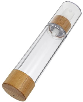 SHINEOFI Flacon Pulvérisateur de Nettoyage en Bambou Pompe Doseuse, Bouteille sous Vide Rechargeable en Verre et Abs, Étanche, pour Essence et Lotion Bureau Rendez-