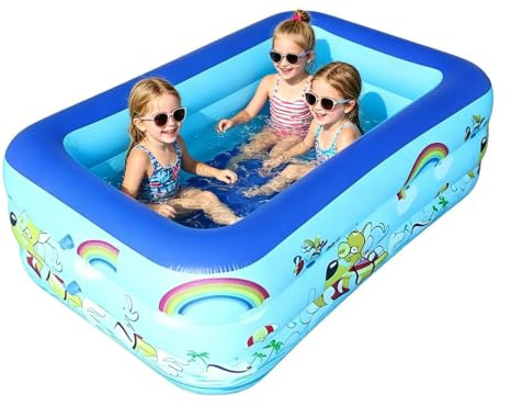 Inflatable Family Swimming Pool, 150x105x55cm Three Layers Large Rectangle Kids Paddling Pool, Paddling Pools With Leakproof Design, PVC Family Garden Pools For Kids & Adults Summer Outdoor