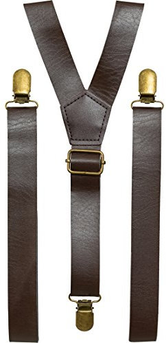 Amakando Hosenhalter Lederoptik Steampunk Hosenträger braun Bundhalter Retro Futurismus Gothic Braces Viktorianisches Kostümzubehör Suspenders Retrolook