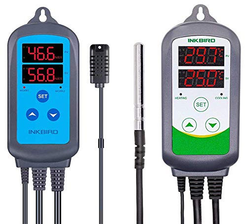 Inkbird Combinaison ITC-308 Prise Thermostat Chauffage Refroidissement Regulateur de Temperature et IHC-200 Contrôleur Humidité Prise Hygrostat pour Terrarium,Cave Vin,Fumage,Cigare,Couveuse