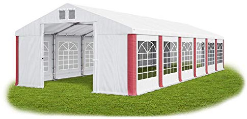 Das Company Partyzelt 6x12m wasserdicht weiß-rot Zelt 560g/m² PVC Plane ganzjährig Gartenzelt Winter ISD