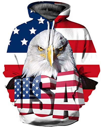 GLUDEAR Unisex 3D USA Flagge Druck Athletic Pullover Mode Hoodie Kapuzenpullover Sweatshirts Gr. L/XL, Flagge Adler USA