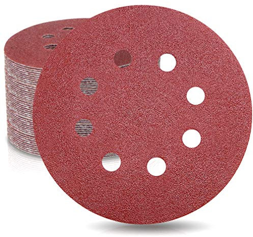 WooZuu 50 Pieces 8 Holes Sanding Discs 100 Grit 5 Inch Hook and Loop Sandpaper Assortment for Random Orbital Sander