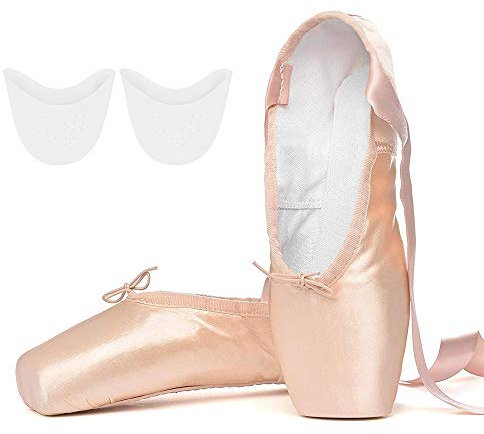 Tancefair Ballett Spitzenschuhe Ballettschläppchen Tanzschuhe mit dem genähten Band und Silikon Zehenpads für Mädchen Womens,Rose,Größe:33 (Bitte Zwei Nummern größer wählen)