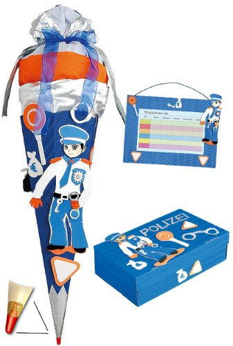 komplette Füllung - Circa 200 Teile - für 3 TLG. Set: BASTELSET Schultüte - Polizist Polizei + Schulbox + Stundenplan - für ALLE Zuckertüte Roth - Auto Jungen..