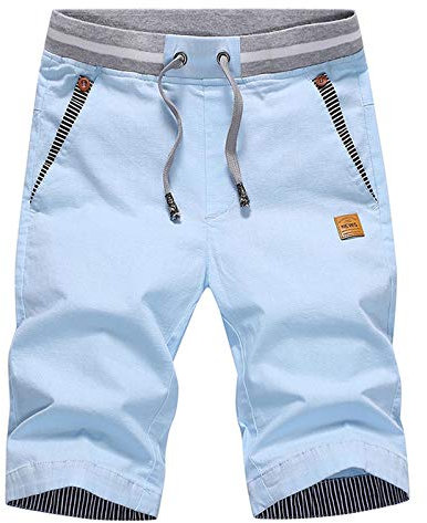 JustSun Short Homme Coton Short Court Homme Ete Chino Bleu Ciel L