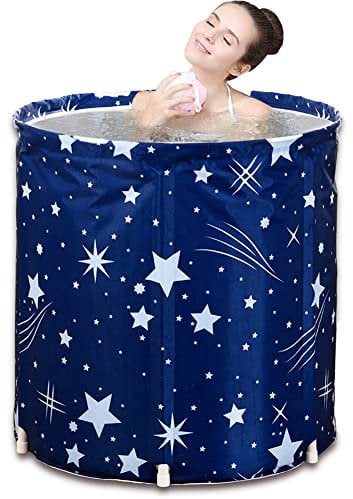 Sinbide Baignoire pliable - Pour adulte - 70 x 65 cm - En plastique - Avec coton isolant - Bleu - Étoile
