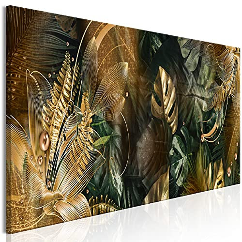 decomonkey Bilder Blumen 120x40 cm 1 Teilig Leinwandbilder Bild auf Leinwand Vlies Wandbild Kunstdruck Wanddeko Wand Wohnzimmer Wanddekoration Deko Abstrakt Pflanzen Monstera