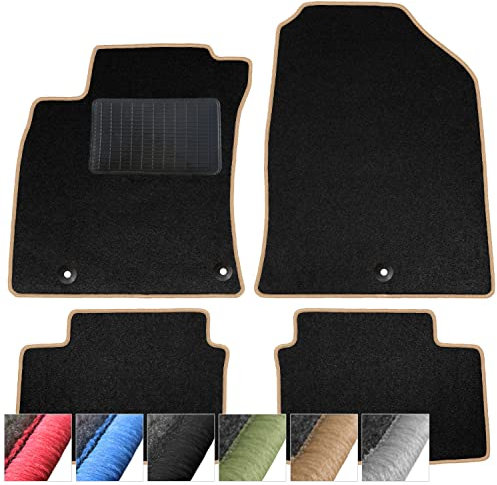 moto-MOLTICO Fußmatten Auto - Velours Autoteppiche passend für Kia Rio iI (2011-2017) - 4-teiliges Set - Schwarze Automatten mit Beigen Ziernähten