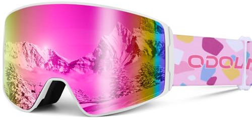Odoland Lunettes de Ski pour Enfants, Lunettes de Snowboard Cylindriques, Anti-buée, Anti-UV, Coup-Vent à Vue Large pour Garçons et Filles, Compatibles avec un Casque, WP