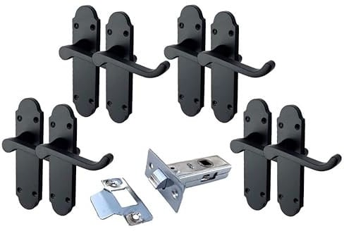 Haven Heritage ® Epsom Internal Quality Door Handles in Matt Black Inc Tubular Latch, Back Plate Size 170mm x 42mm. Sold as 4 x Pairs