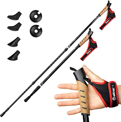 Attrac Wanderstöcke Faltbar - 69-136 cm Nordic Walking Stöcke - Aluminium Trekkingstöcke Mit Anti-Shock Dämpfung – Leicht, Verstellbar und rutschfest für Wandern und Outdoor
