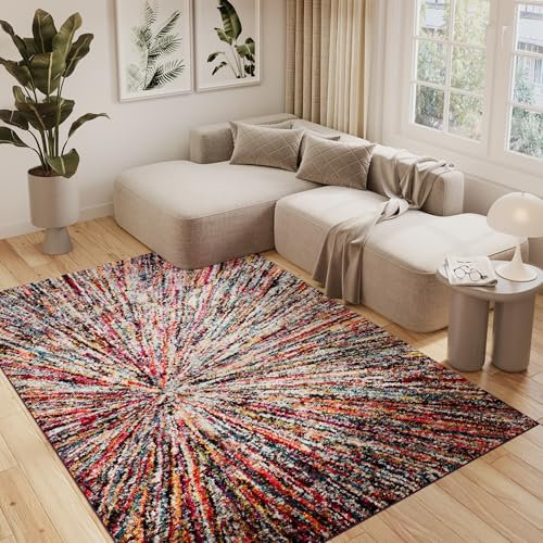 TAPISO Salsa Teppich Kurzflor Bunt Mehrfarbig Streifen Linien Muster Modern Feuerwerk Design Wohnzimmer Schlafzimmer 160 x 220 cm