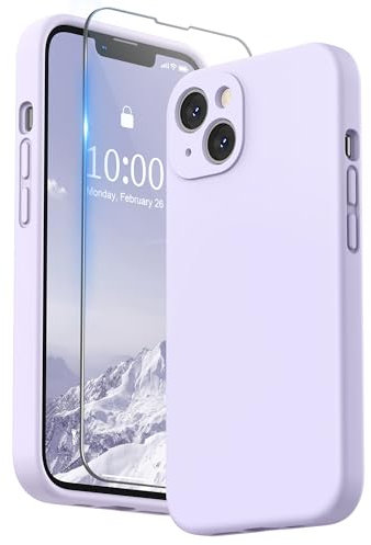 SURPHY Hülle Kompatibel mit iPhone 13 Hülle Silikon mit Displayschutzfolie, Handyhülle iPhone 13 Case Silikon Kameraschutz, iPhone 13 Hülle Schutzhülle Schutzschale 6,1 Zoll 2021 (Licht Violett)