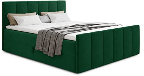 Boxspringbett Star Lux mit Fußteil, 2 Bettkästen und Matratzentopper - Doppelbett mit Topper, Bonell-Matratze, Polsterbett, Bett, Betten, Schlafzimmer (180 x 200 cm, Grün (Kronos 19))