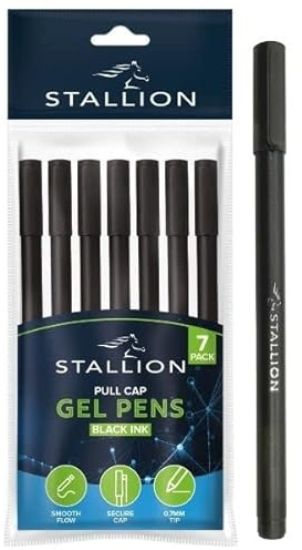 Martello Stallion Pull Cap Gel Ink Pens Black (7pk)