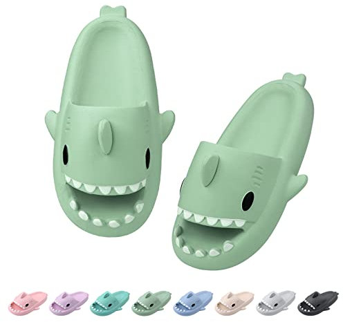 Dsaren Ciabatte Squalo Estive Pantofole Nuvola Ultra Morbide Uomo Donna Shark Slides Slippers Antiscivolo Casa Ciabatte Doccia Bagno Sandali da Spiaggia e Piscina Punta Aperta (38/39EU, Verde Matcha)