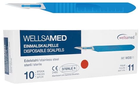 Wellsamed Einmalskalpelle Edelstahl mit Halter, Figur 11, 10 Stück, steril verpackt