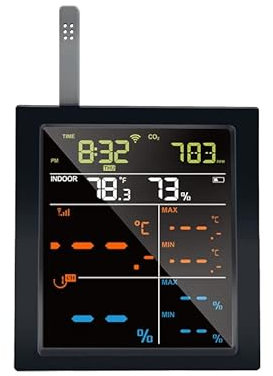 ECOWITT Stazioni meteo wireless WN1821, display LCD colorato con gateway, sensore di rilevamento CO2, sensore di temperatura-umidità a 8 canali, sensore di pressione, accoppiamento con WS90/ 80/69