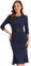 Allegra K Damen Etuikleid Elegantes Rundhalsausschnitt 3/4-Ärmel Büro Mit Gürtel Bleistift Kleid Dunkelblau XL