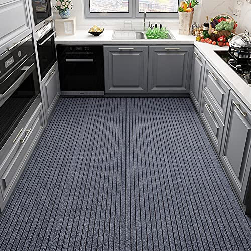 SLDAGe Alfombras Modernas de Cocina a Rayas, Alfombra Antideslizante Cocina Gris, Alfombra Cocina Lavable Antifatiga, Absorbentes Alfombras para Cocina Pasillo Comedor,100x360cm