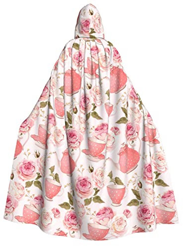 Adult Hooded Cloak,Funny Halloween Costumes for Women Men,Onesie Hoodie with Planets Stars Galaxy Print for Halloween Party, Pink Teapot, One Size