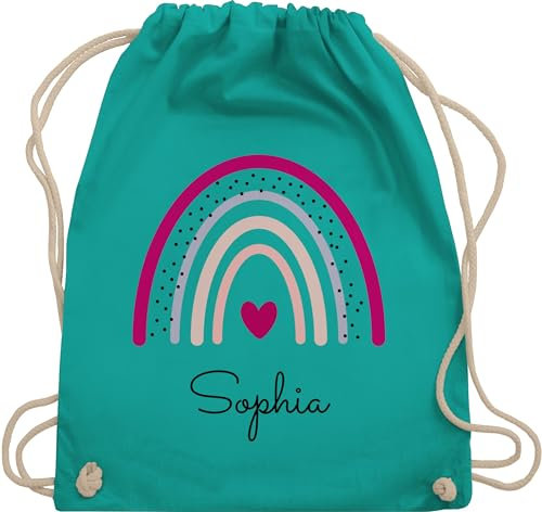Turnbeutel Rucksack - Regenbogen Regenbögen - Unisize - Türkis - beutel kindergarten schule sportbeutel rainbow sophia turnsack name schulbeutel personalisierte herz beuteltasche mädchen