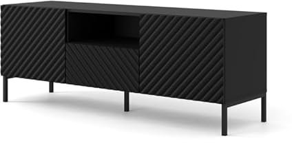 BB Loisir Meuble TV 150x56x42 cm Noir Mat Surfa 2D1S Meuble Hi-FI Luxueux sur Pieds Noir