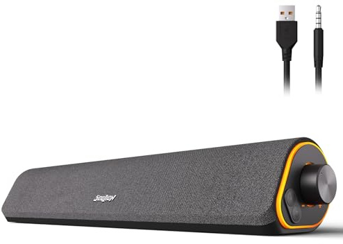 SOULION R50 Bluetooth Computer Speakers, 3.5mm PC Sound Bar for Desktop Monitor, Wired USB Powered & Colorful LED Lights with Switch Button, Surround Sound Soundbar PC Spearkers for Computer