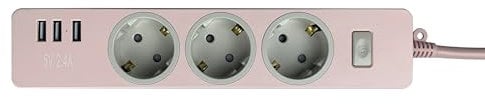EVOELEC 3-Fach PINK Steckdosenleiste mit 3 USB und Schalter Mehrfachsteckdose 1.5M (4000W/16A) Dreiersteckdose mit Überstromschutz USB