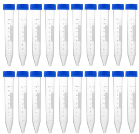 HUAZIZ Kegel Zentrifugenröhrchen Reagenzgläser, 20 Stück Kunststoff Zentrifugenröhrchen mit Blue Schraubverschluss, 10ml Abgestuften Probenbehälter Probenröhrchen für Labor Chemie Experimente