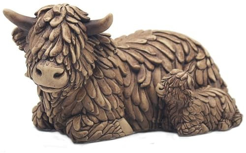 Lesser & Pavey Hughie Highland Cow & Calf Ornamente als Geschenk, schöne Hochlandkuh Geschenke für Zuhause und Büro, aus der Leonardo-Kollektion, Tierornament-Serie LP72938