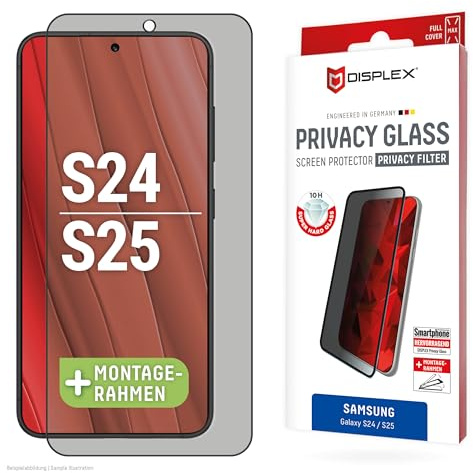 Privacy Schutzglas für Galaxy S25/S24 (10H) Edge-to-Edge, Eco-Montagerahmen | DISPLEX Privacy Glass, 10H Panzerglas, 2-Wege Blickschutz, maximale Abdeckung, Anti-Shock, Bruchschutz, kratzfest