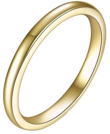 Edelstahl Ring Gold, 2MM Dünner polierter Ring aus 316L-Edelstahl für Männer Frauen, Größe 57 (18.1)