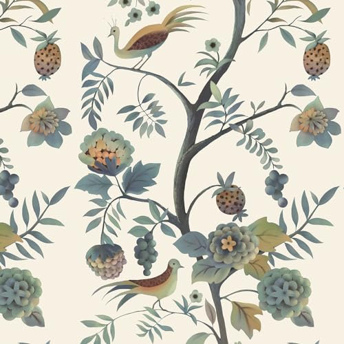 CiCiwind Self Adhesive Wallpaper Beige Floral Contact Paper 41×300cm Peel and Stick Wallpaper Thicken Tree Bird Wallpaper Removable Stick on Wallpaper Living Room Bedroom Wall Furniture Vinyl Wrap