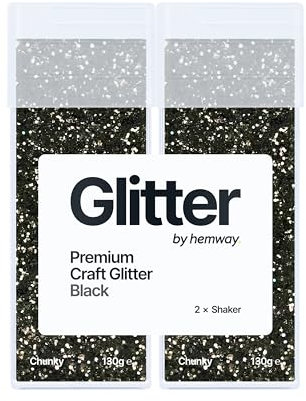 Hemway Premium Glitter Shakers - Black | 130g (2 Pack) Chunky Metallic Flake Sequins for Resin & Epoxy Crafts | Craft Supplies for Tumblers, Festival, Hair, Face, Body, Eye & Nail Art