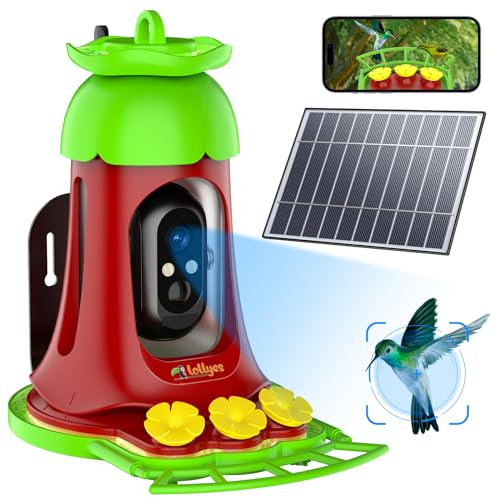 lollyes Bird Feeder with Camera, AI Identify Bird Species Smart Bird Feeder with 7W Solar Panel, Hanging Outdoor Camera Watching, Automatically Capture for Garden, Outdoor Window, for Bird Lovers