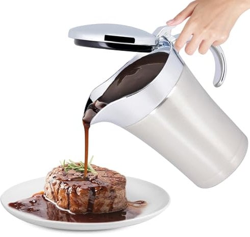 Yabound Gravy Boat with Lid, 750ml Stainless Steel Gravy Jug, Double Wall Insulated Thermal Serving Jug for Gravy, Custard, Cream, Sauce