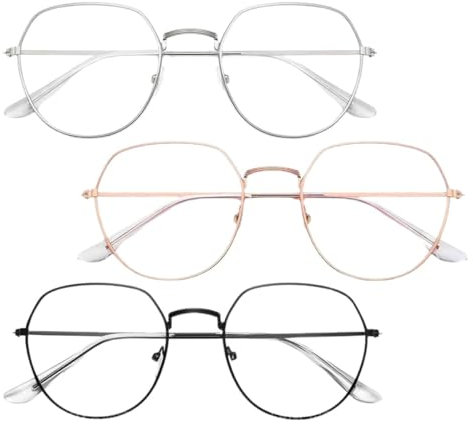 EORPAVU Occhiali da lettura,Occhiali con filtro luce blu, vetri piatti anti luce blu, anti-ultravioletti e anti-fatica, adatti per TV computer (3 paia)