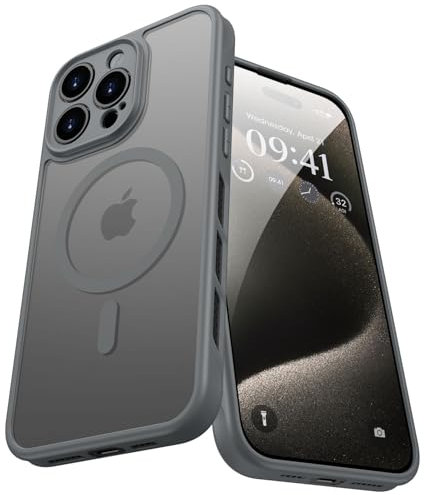 KPPIT Magnetic Case for iPhone 15 Pro Max,Compatible with MagSafe,Heat dissipation Translucent Matte Back, Camera Lens Full Protect Shockproof Phone Cover 6.7 inch(Space Gray)
