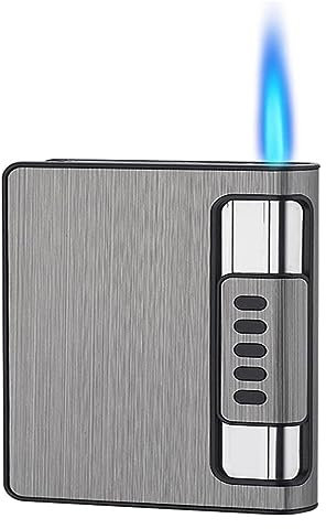 2-in-1-Zigarettenetui mit Feuerzeug, Zigarettenetui mit integriertem Feuerzeug, winddichtes, nachfüllbares Butan-Jet-Fackel-Feuerzeug, tragbares Gasfeuerzeug, for 12 Zigaretten, Geschenk for Männer