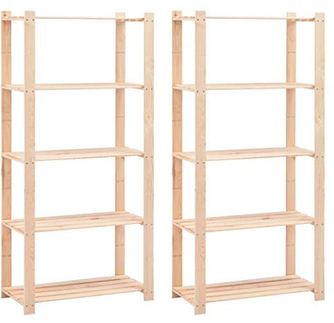 JUDYY Regale 5 Böden 2 STK Regal, Bookshelf, Leiterregal, Standregal, Wandregal, Aktenregal, DVD Regal, 80×38×170 cm Kiefer Massivholz 250 kg