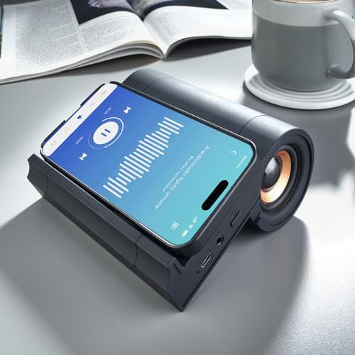 Smartphone Audio Amplifier Speaker with Wireless Charging – USB Rechargeable Lightweight Portable Sound Booster Volume Increasing Speaker & Phone Charger – Measures H11.5 x W12.5 x D6cm