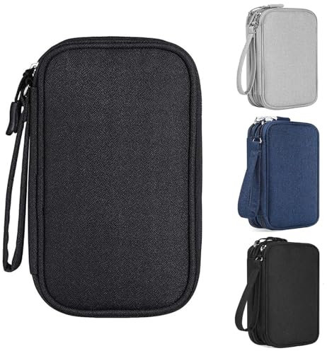 Borsa per cavi, organizer per cavi, organizer per cavi, borsa universale, accessorio da viaggio, per cavo di ricarica power bank USB scheda SD, Nero, Organizer universale per cavi